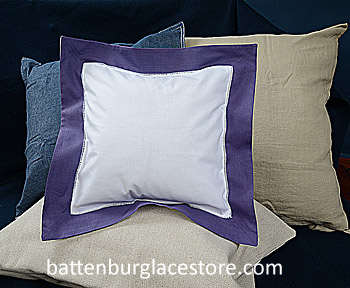 Pillow Sham 26x26 European Square.Cover only. White with Purple - Click Image to Close